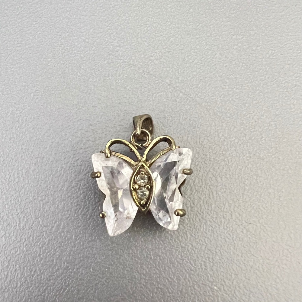 CZ Stone Butterfly Pendant Inset Silver Tone Rhinestones Y2K Fairy Whimsical